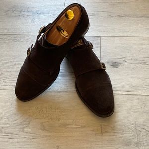 Brown Suede Double Monk Shoes